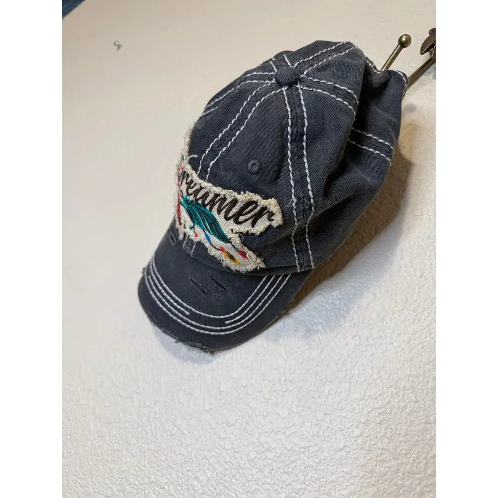 Kbethos Vintage Dreamer Boho Dream Catcher Gray Distressed Baseball Cap